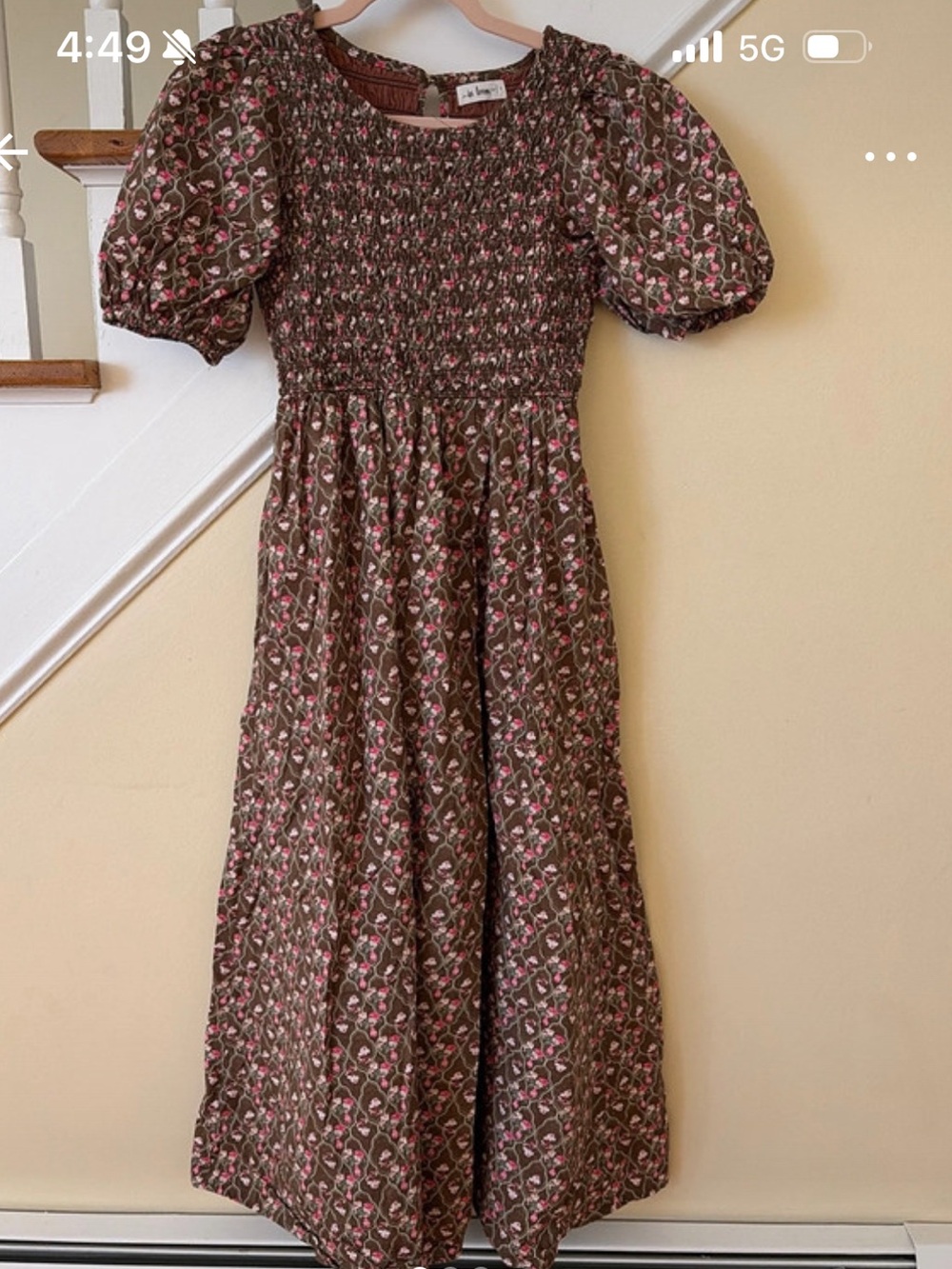 In loom Brown Floral Maxi Dress with Pink Accents